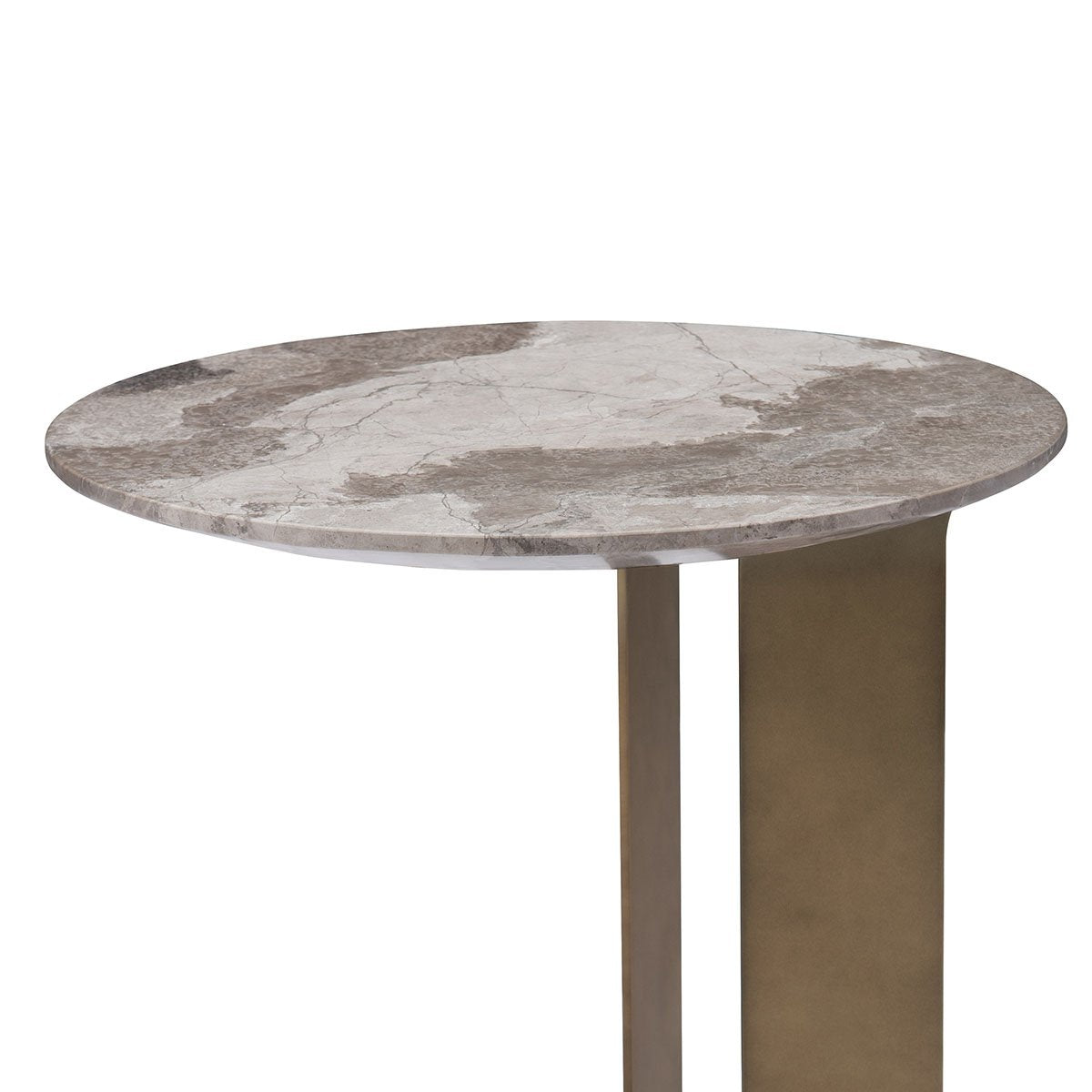 Maison Debrah Niven round side table with leathered brown marble top and brass frame — view 3