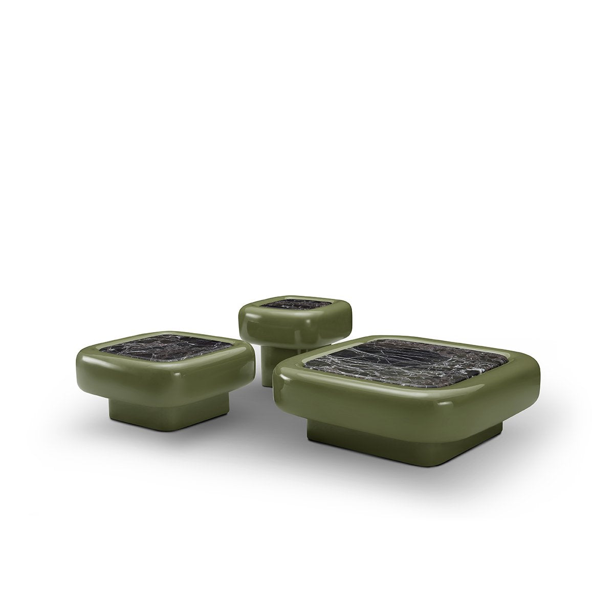 Maison Debrah Ustrel green marble side table in olive high-gloss lacquer — view 2