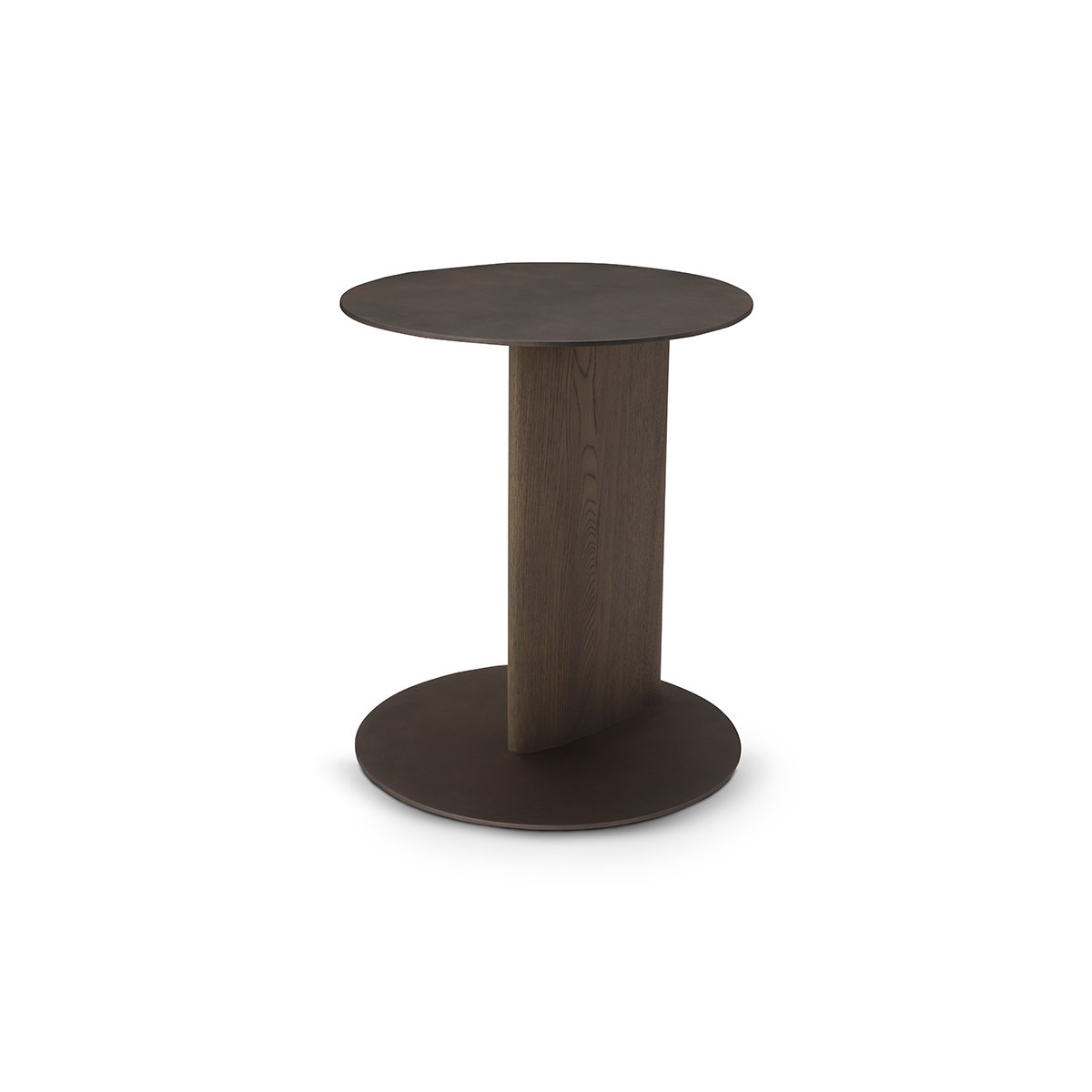Maison Debrah Belvar round grey metal side table with light grey elm veneer column
