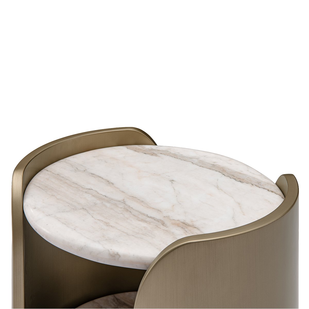 Maison Debrah Arcvelle round white marble side table with curved brushed brass fins — view 4