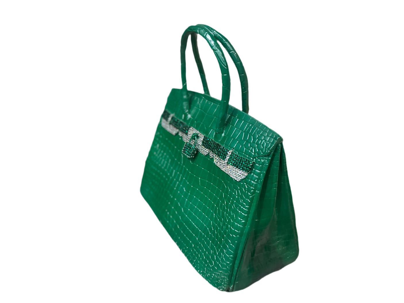 Luxury Birkin 40 Emerald Green Handbag - Swarovski Crystal Brass Details, Cocolea, , ,