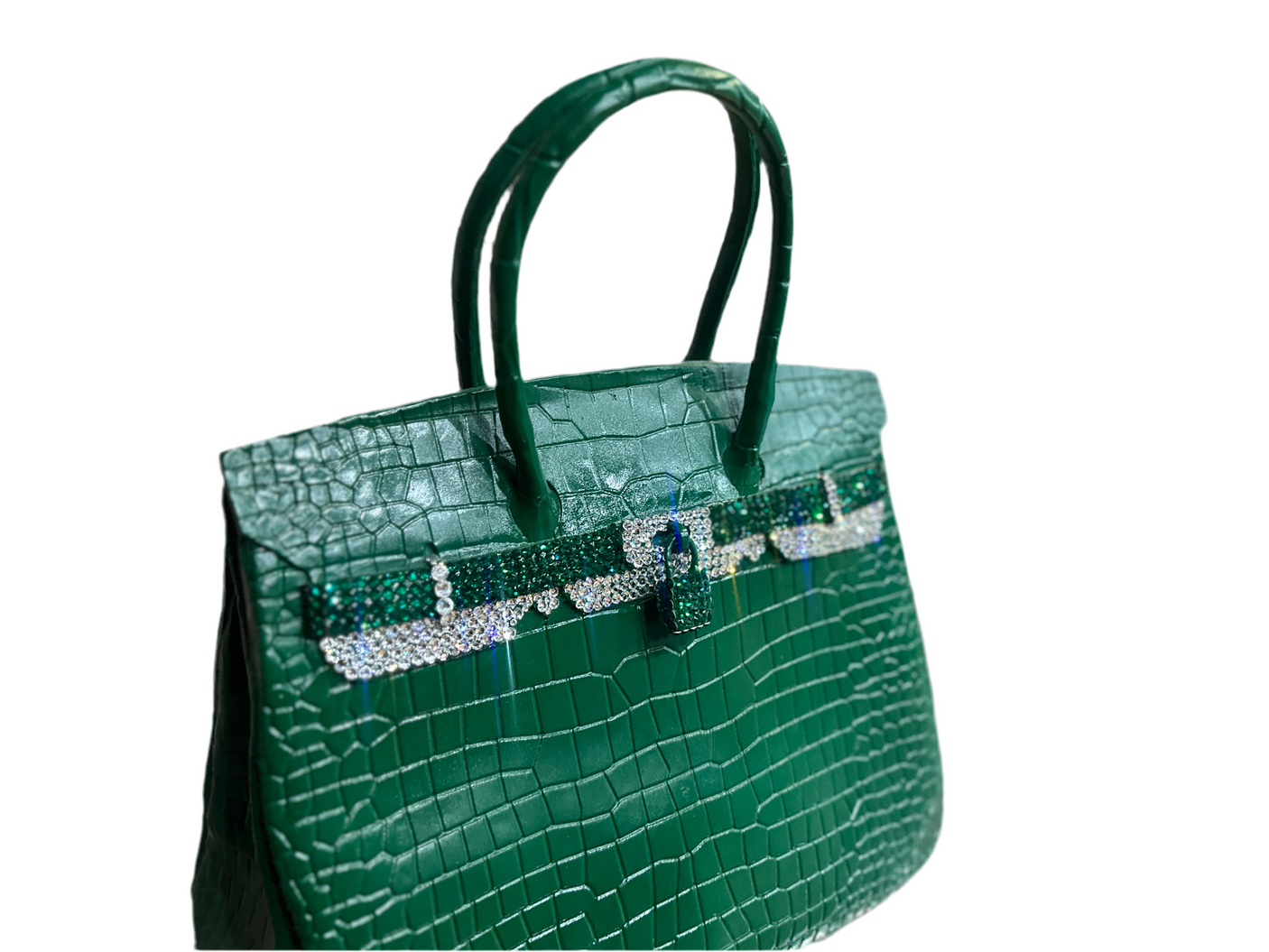Luxury Birkin 40 Emerald Green Handbag - Swarovski Crystal Brass Details, Cocolea, , ,