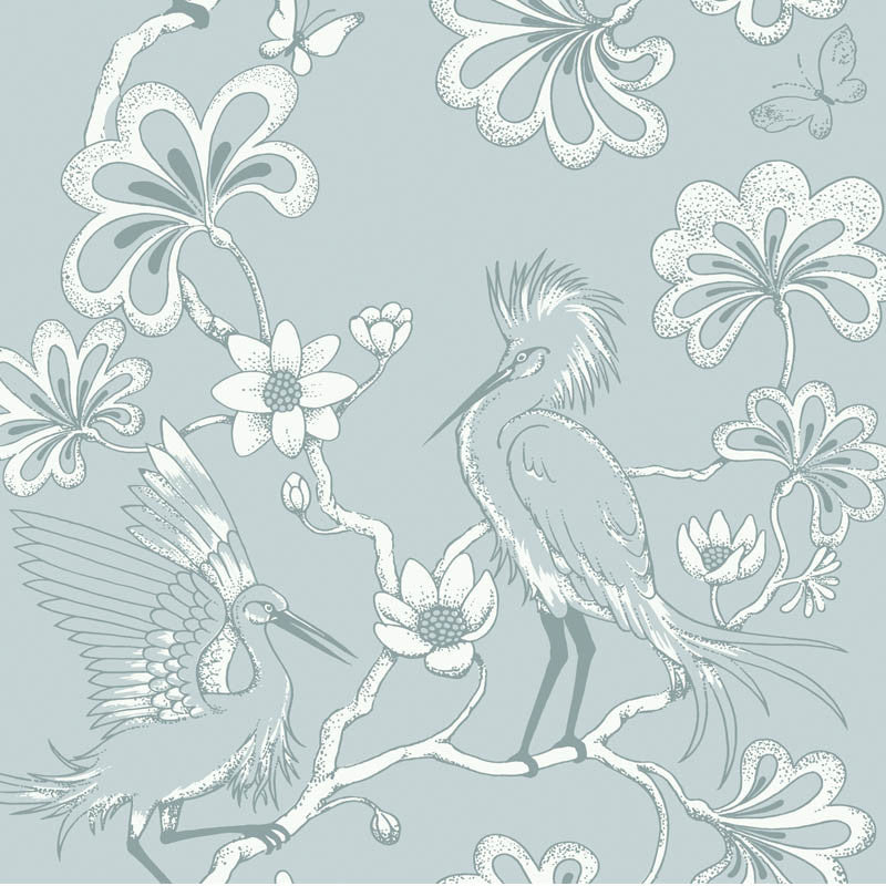 Egrets Wallpaper, Cocolea Natty & Polly, Frost Blue, Per roll (61.5 cm × 10 m),