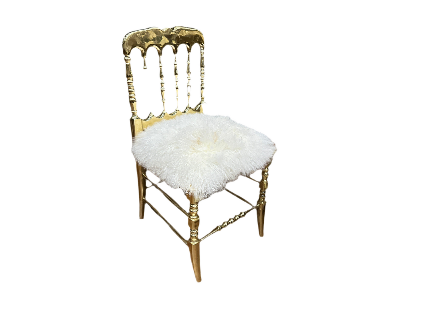 Mongolian Fur Dressing Chair in Brass Frame, Cocolea, , ,