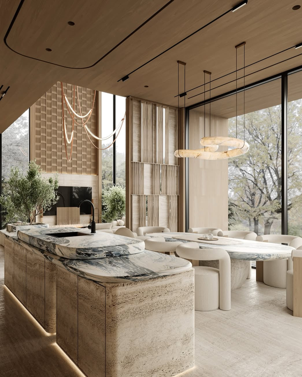 Spanish Marble Alabaster | Contemporary Figure-8 Pendant Light, Cocolea, , ,