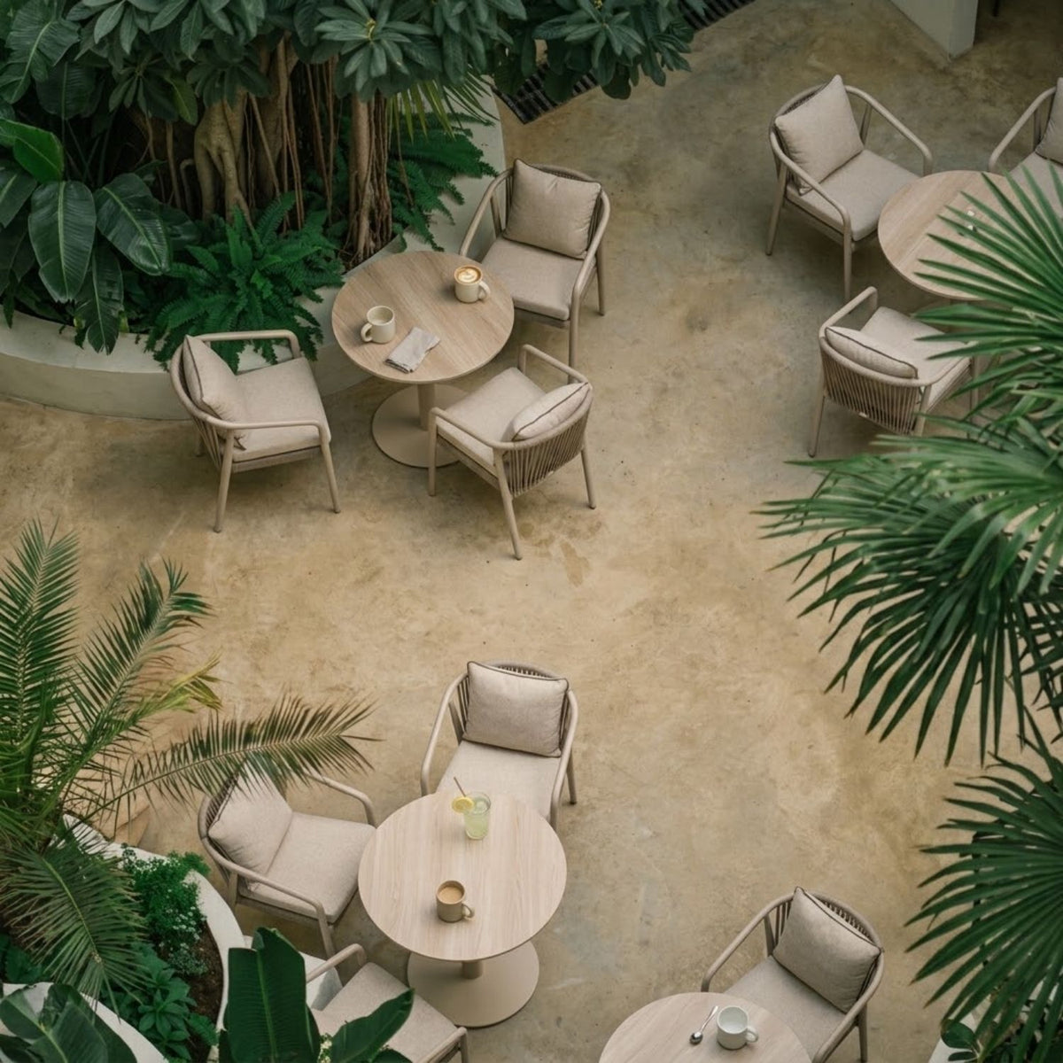 Nalu Outdoor Café Table – Sand Ceramic & Mocha, Satara, , ,