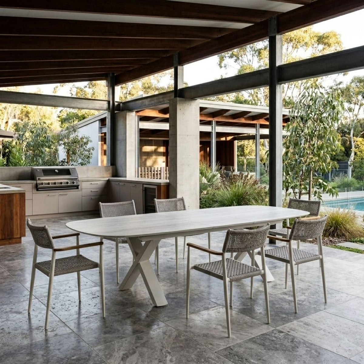 Alba Outdoor Extension Dining Table – White by Satara – view 2