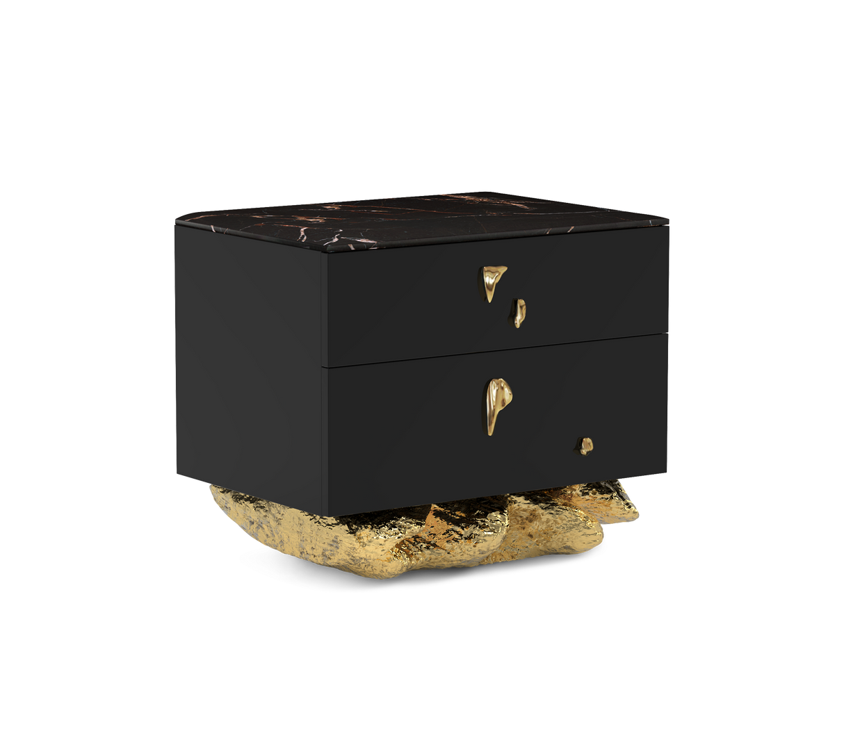 Incanto Nero Marble & Gold Sculptural Bedside Table, Cocolea, , ,