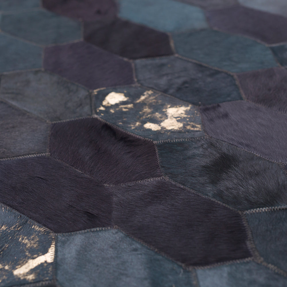 Hornet Teal and Gold Art Hide Rug, Cocolea, , ,