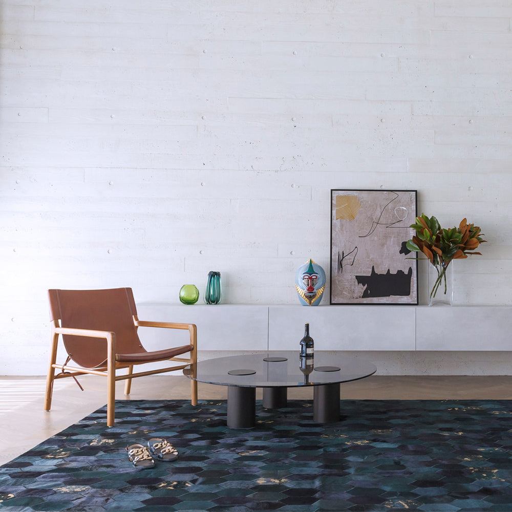 Hornet Teal and Gold Art Hide Rug, Cocolea, , ,