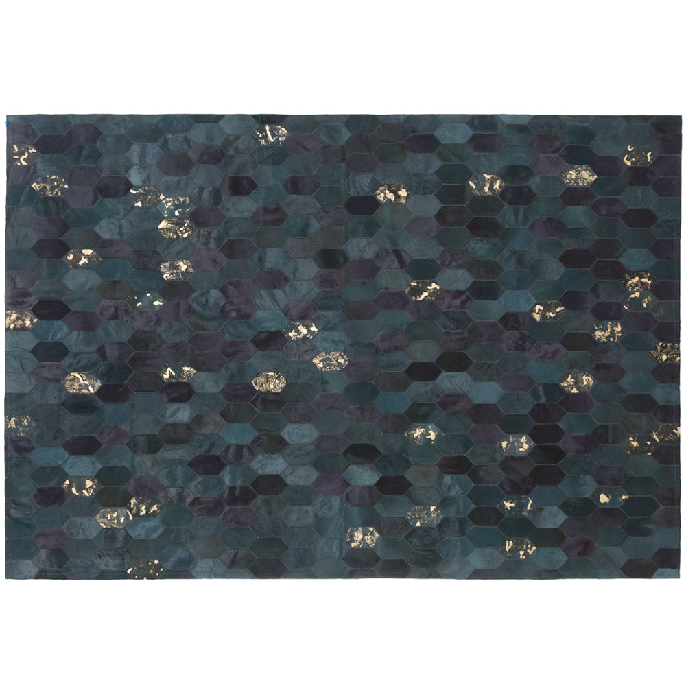 Hornet Teal and Gold Art Hide Rug, Cocolea, , ,