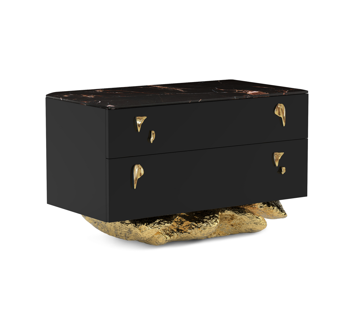 Incanto Nero Marble & Gold Sculptural Bedside Table, Cocolea, , ,