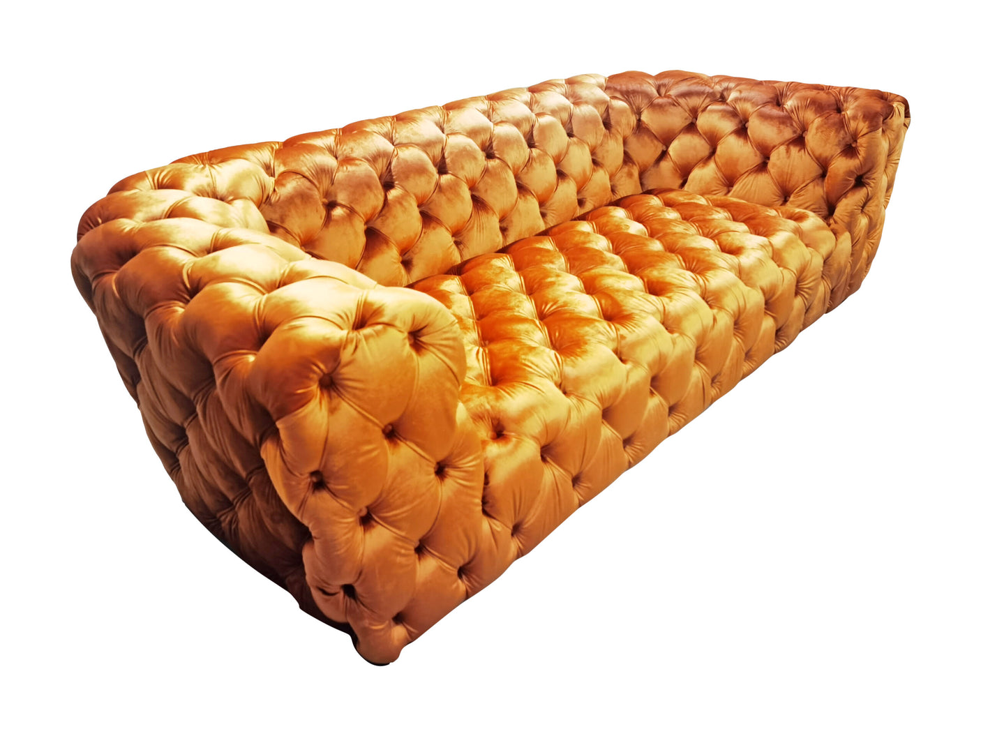 Roundback Burnt Orange Velvet Chesterfield Three seat Lounge, Cocolea, , ,