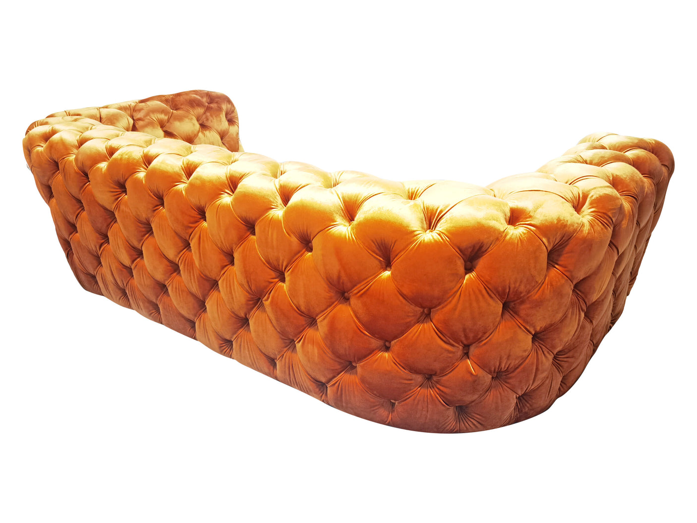 Roundback Burnt Orange Velvet Chesterfield Three seat Lounge, Cocolea, , ,