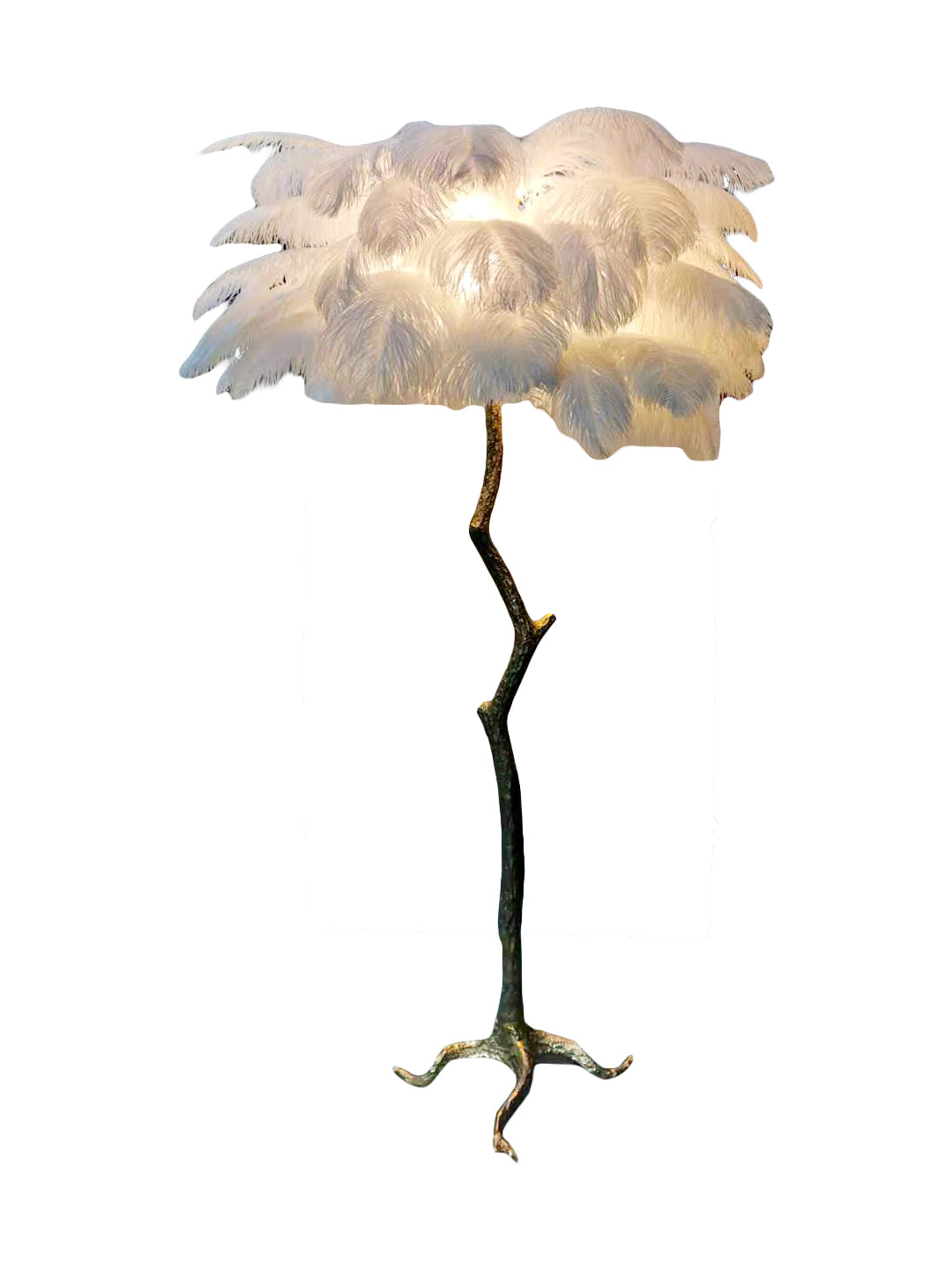 Ostro Genuine Ostrich Feather Brass Floor Lamp, Cocolea, , ,