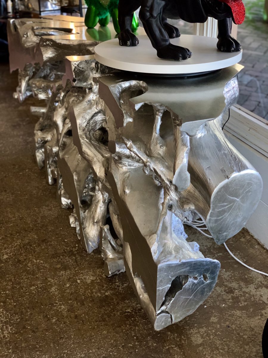 Teak Root Wood Console Table in Silver Leaf, Cocolea, , ,