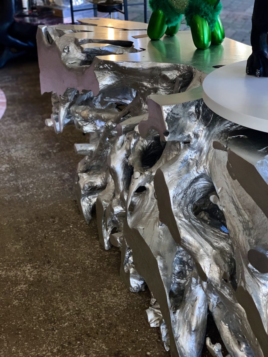 Teak Root Wood Console Table in Silver Leaf, Cocolea, , ,