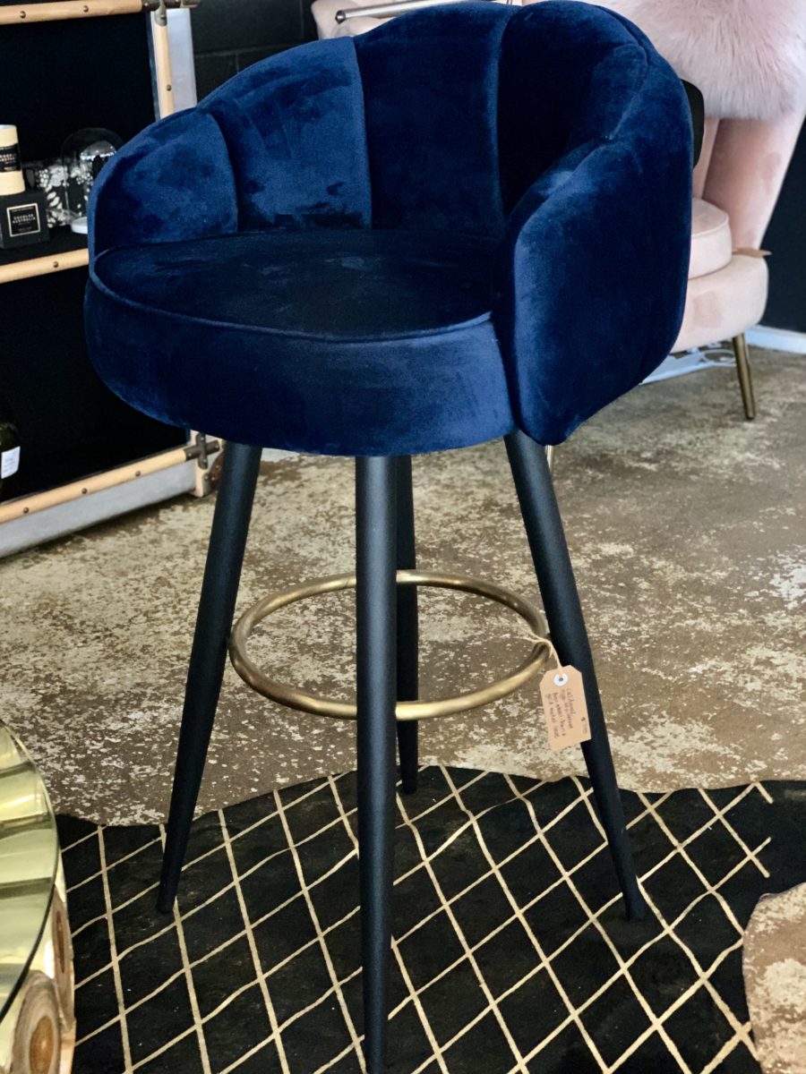 Caldwell High top Bar Chair in royal blue velvet, Cocolea, , ,