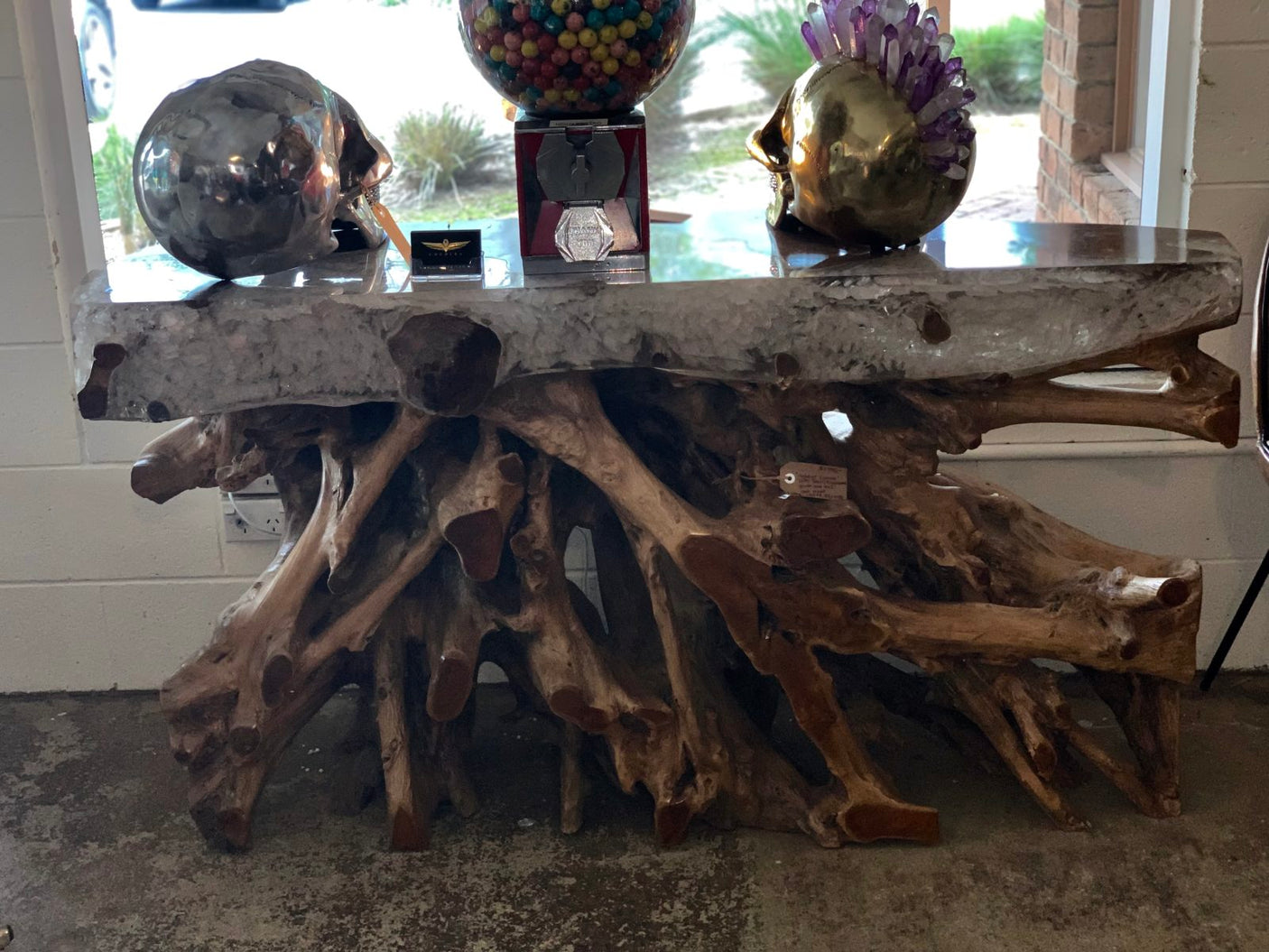 Natural Teak Root Wood Console Table with resin top, Cocolea, , ,