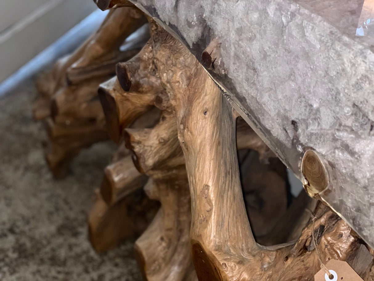 Natural Teak Root Wood Console Table with resin top, Cocolea, , ,