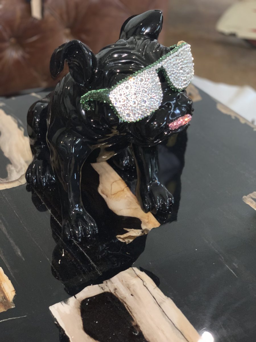 Beau the Bulldog Resin and Swarovski Sculpture - Black/white/green, Cocolea, , ,