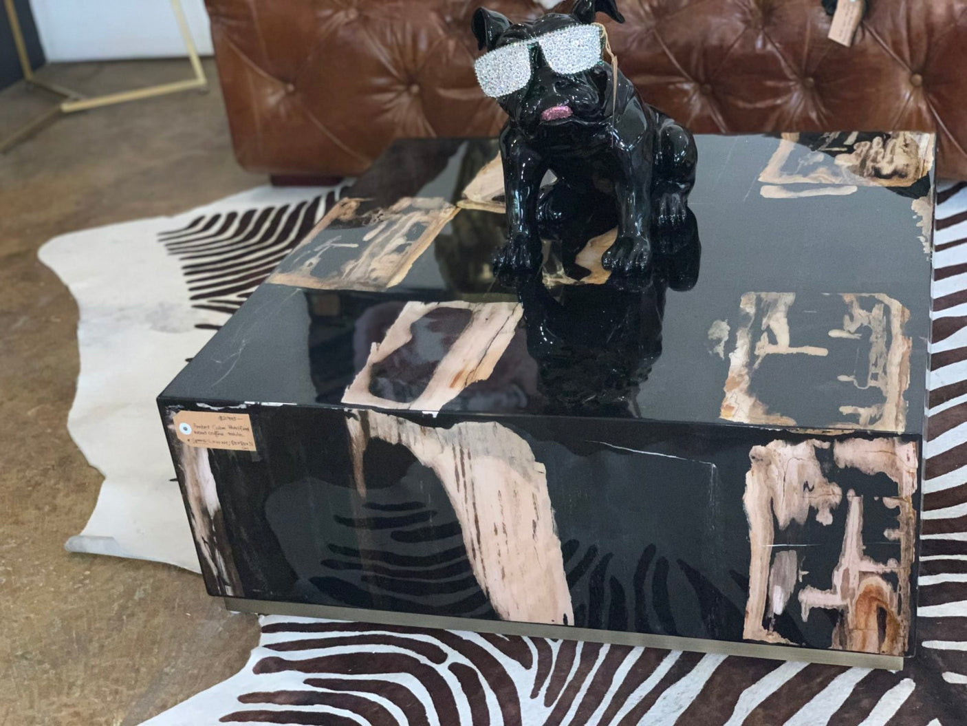 Beau the Bulldog Resin and Swarovski Sculpture - Black/white/green, Cocolea, , ,