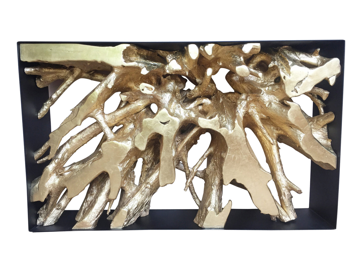 Aurum Gold Leaf and Teak Wood Console, Cocolea, , ,