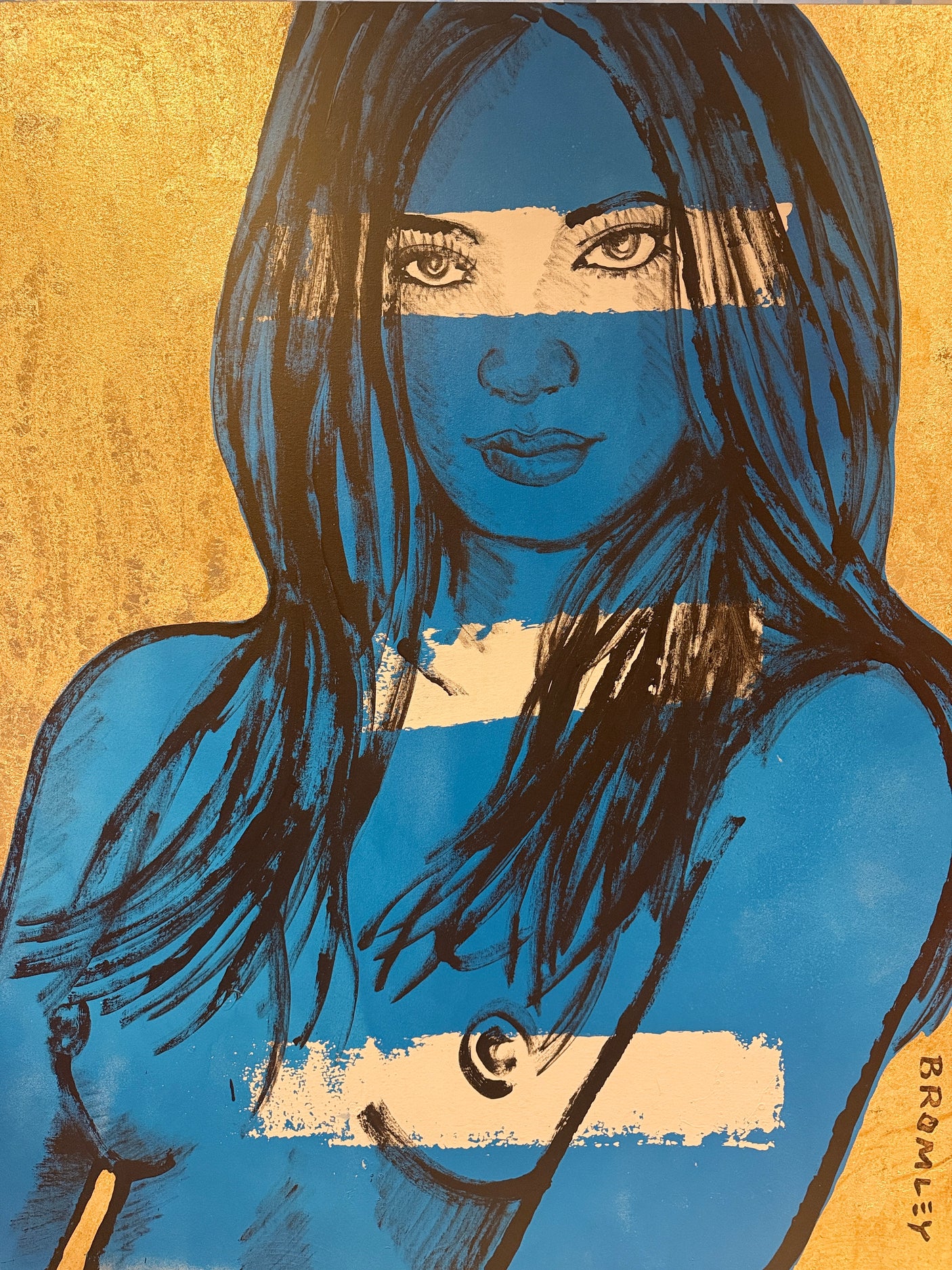 ‘Rosie’ – Blue Nude with Gold leaf Metal gilding on Canvas Original Artwork (David Bromley Original Artwork), David Bromley, , ,