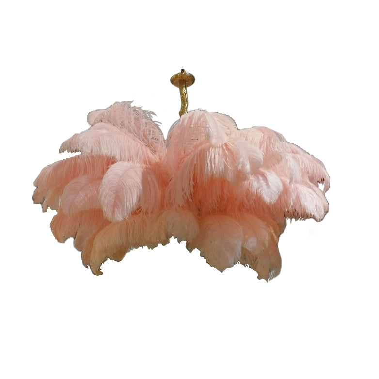 Ostro Genuine Ostrich Feather Brass Ceiling Pendant Chandelier, Cocolea, , ,