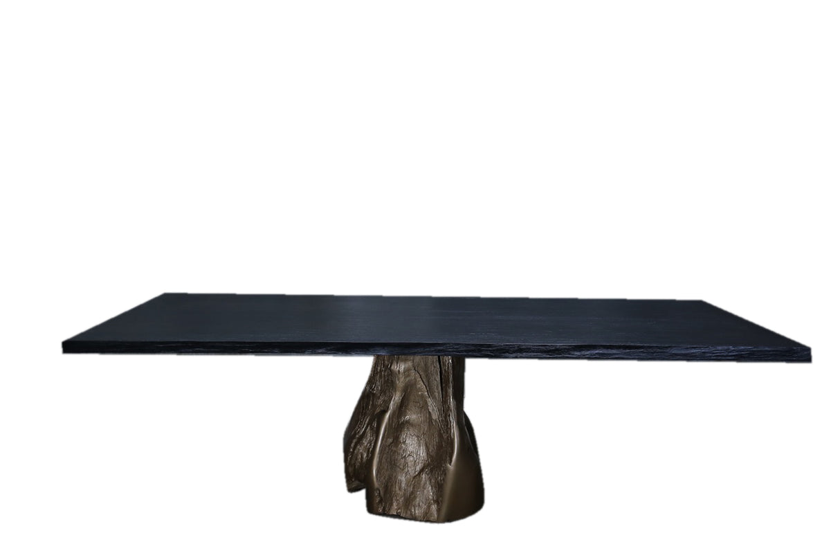 Caeli Burnt Suar Wood Dining table with Natural Edge and Gold Teak Root Base, Cocolea, , ,
