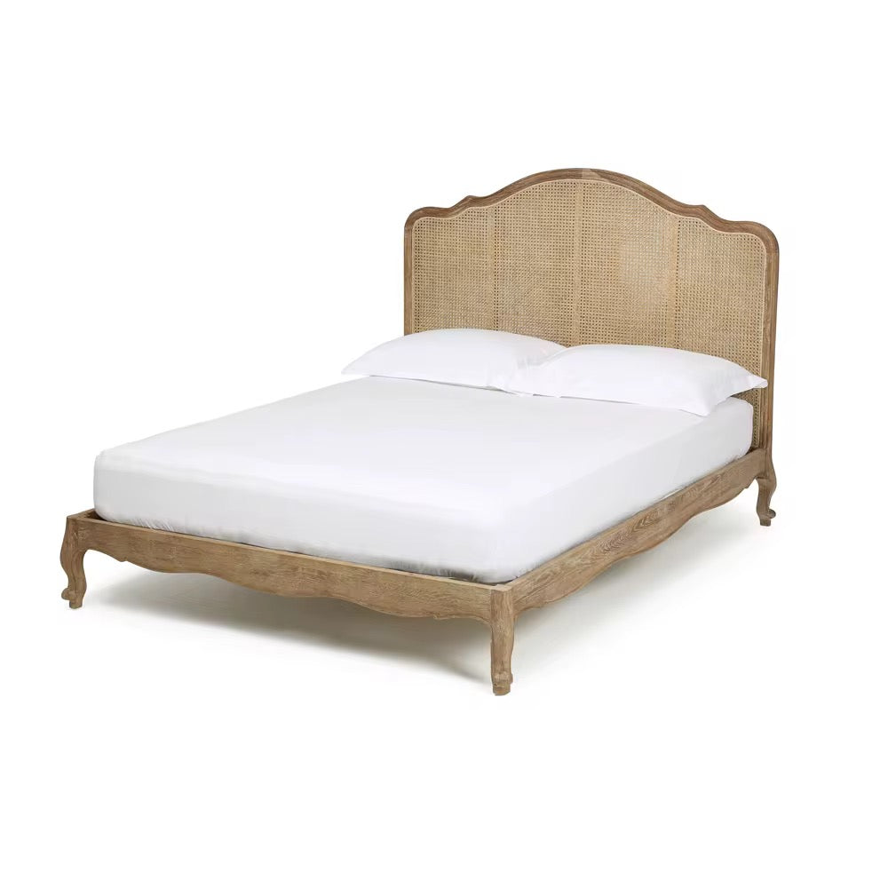 Loire Curved Rattan & Oak Queen Bed – French Provincial Design