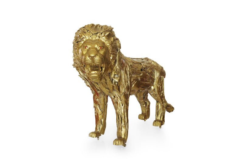 Gold Teak Root Standing Lion Sculpture, Cocolea, , ,