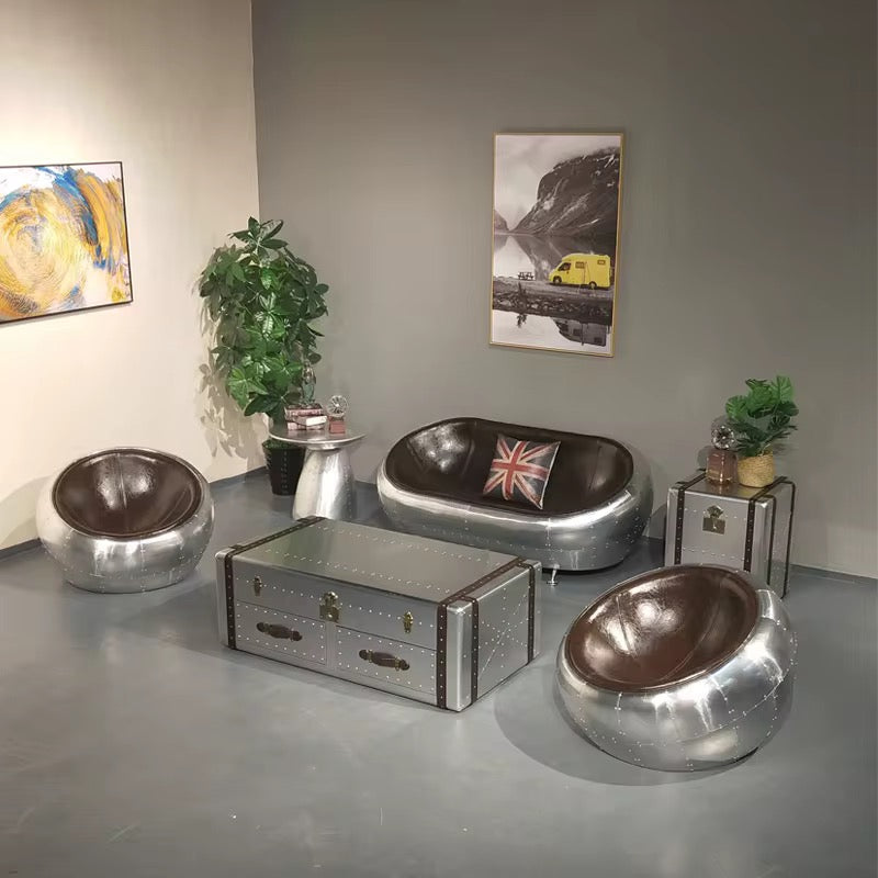 Gulfstream Aluminium and Leather Capsule Sofa, Cocolea, , ,