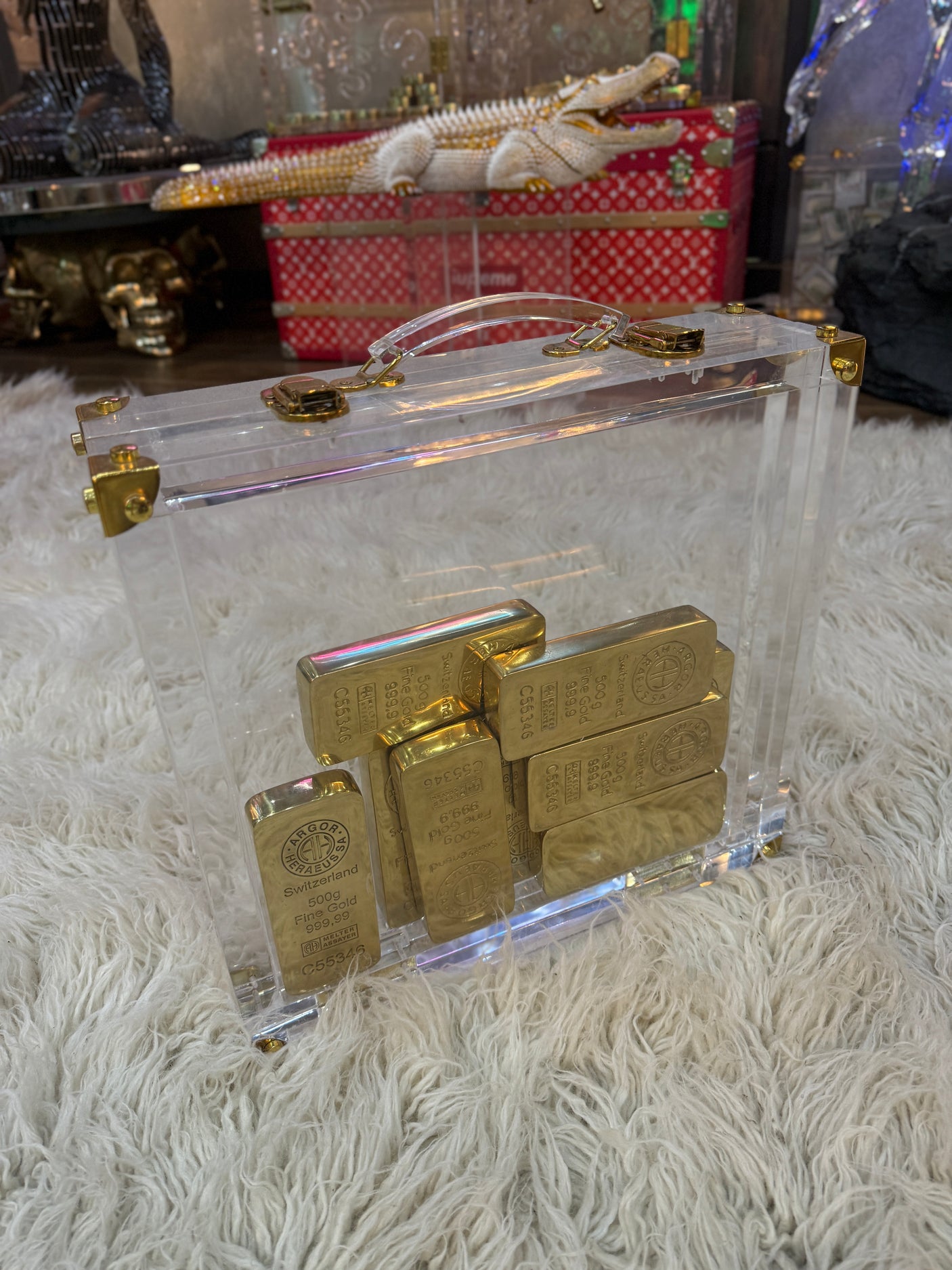 Bullion Vault Luxe – Acrylic Case Filled With 10 Solid Brass Gold Bars, Cocolea, , ,