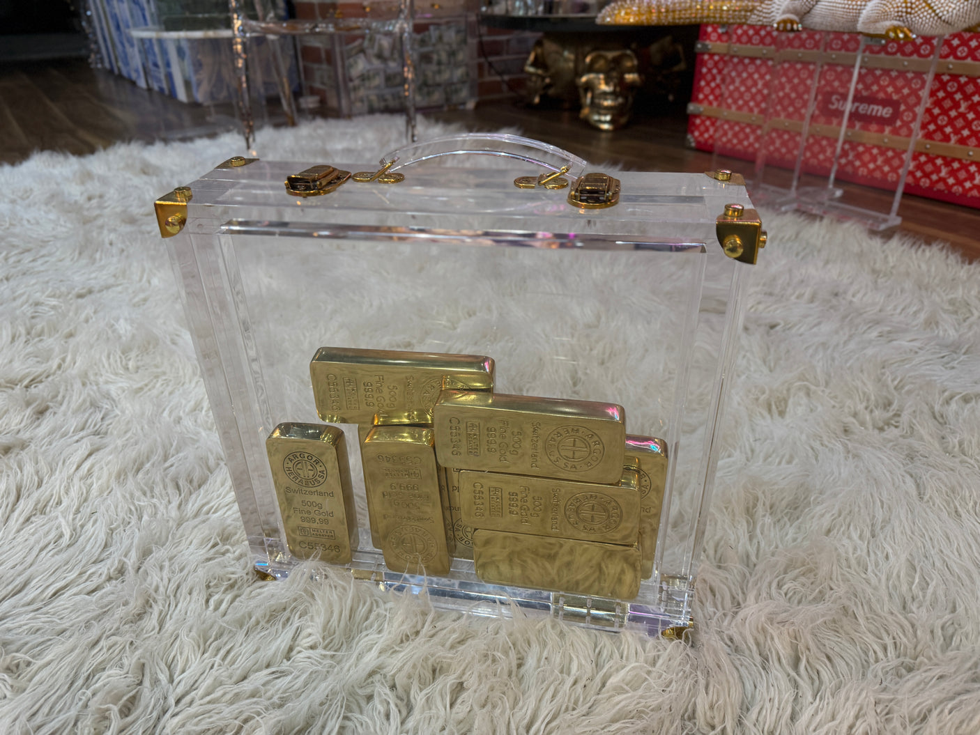 Bullion Vault Luxe – Acrylic Case Filled With 10 Solid Brass Gold Bars, Cocolea, , ,