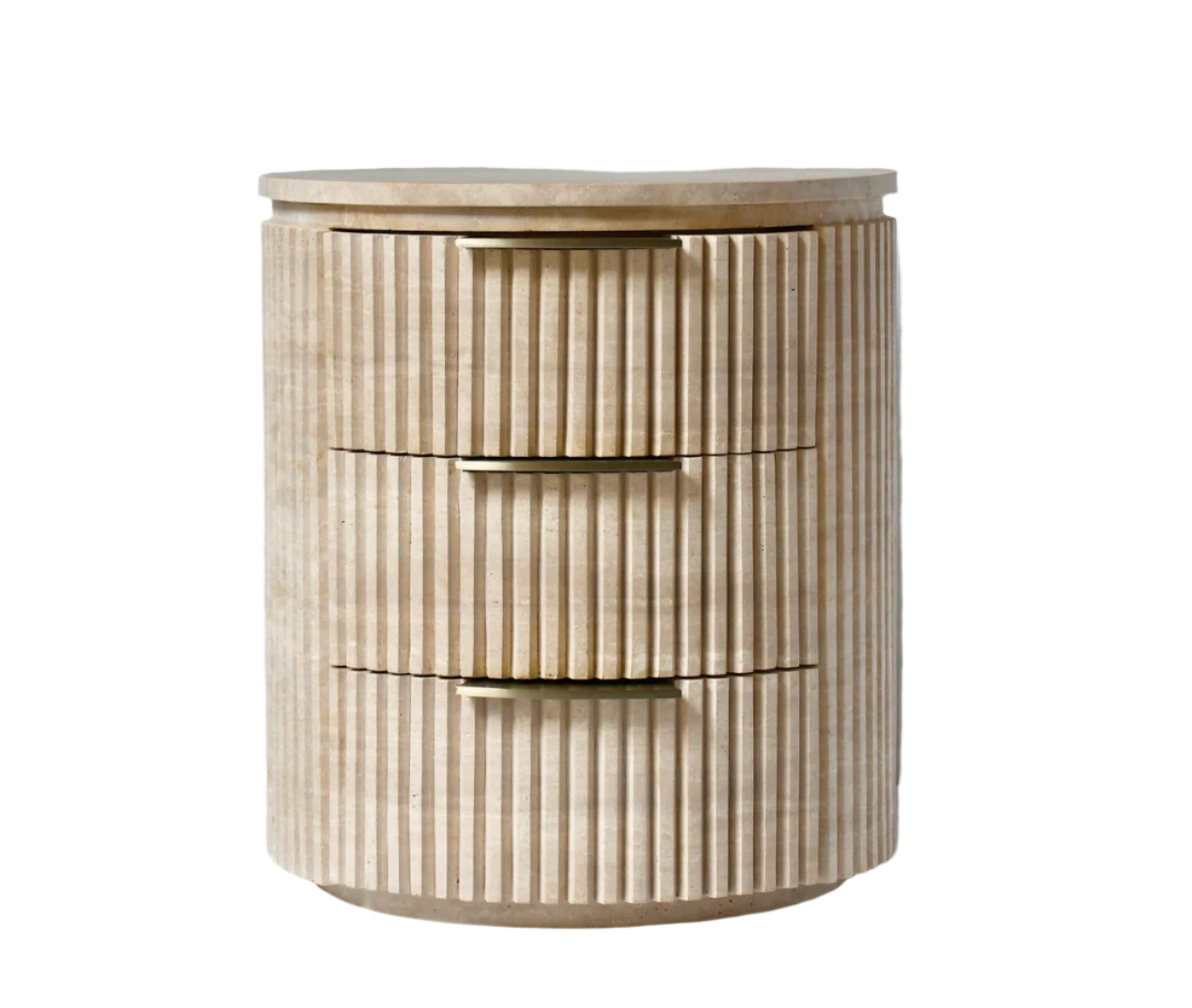 Ochre Round Travertine 3-Drawer Bedside Table, Cocolea, , ,