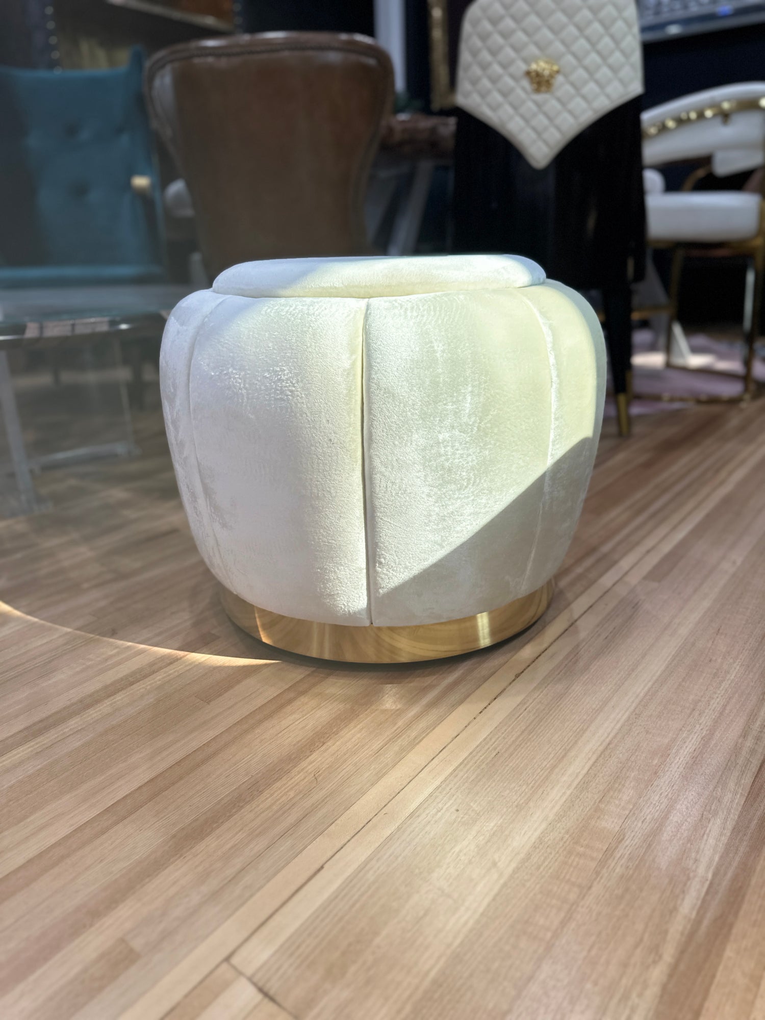 Florence Stool - Cream and brass, Cocolea, , ,