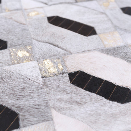 Linaje Gray, Black & Gold Art Hide Rug, Cocolea, , ,