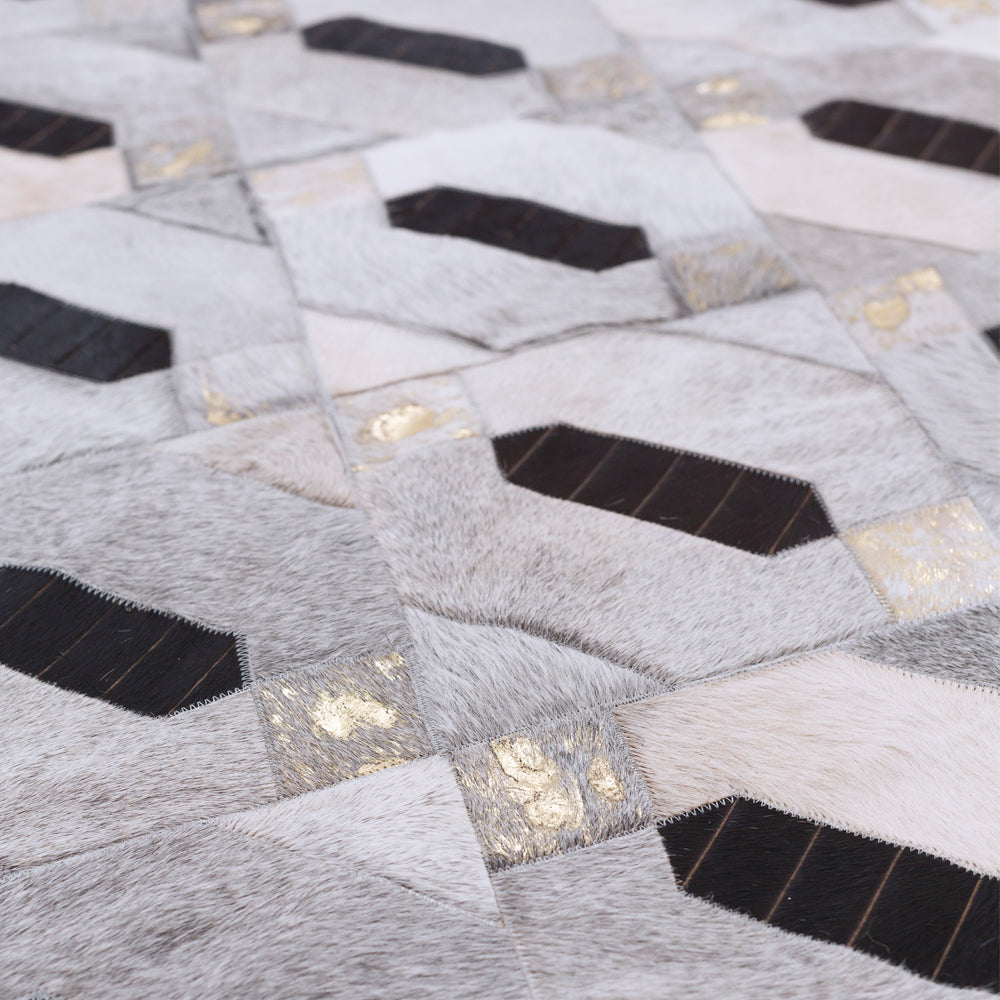 Linaje Gray, Black & Gold Art Hide Rug, Cocolea, , ,