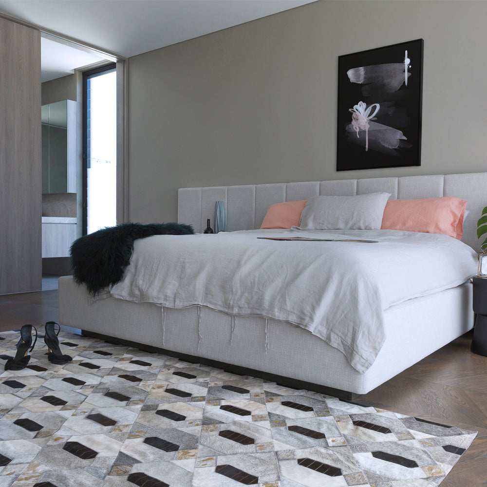 Linaje Gray, Black & Gold Art Hide Rug, Cocolea, , ,