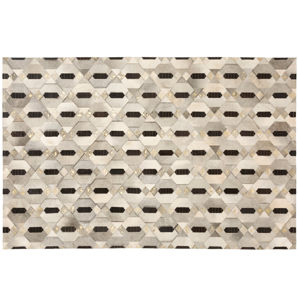 Linaje Gray, Black & Gold Art Hide Rug, Cocolea, , ,