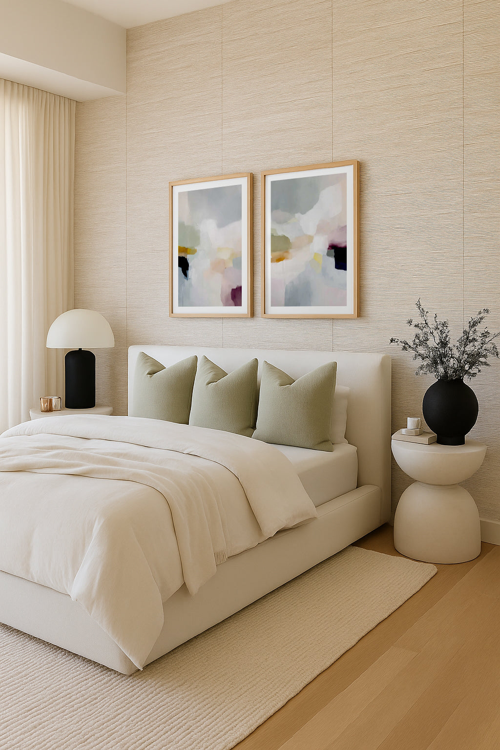Luxe Beige Authentic Grasscloth Wallpaper by Olive et Oriel