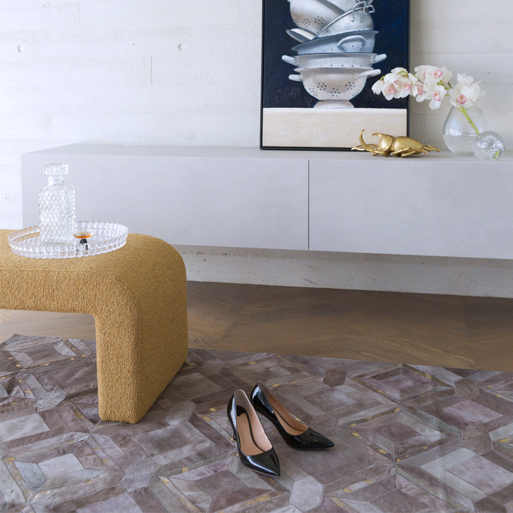Mosaica Fog & Gold Art Hide Rug, Cocolea, , ,