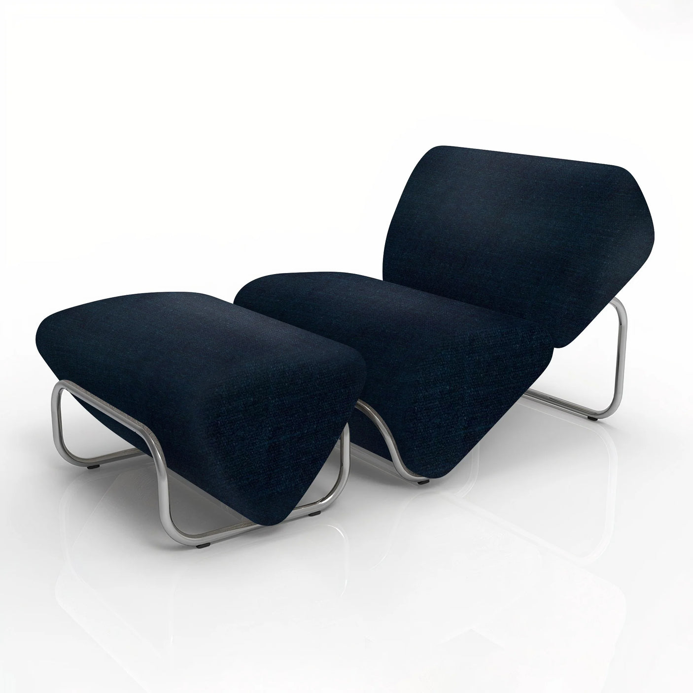 Trend Foot Stool with Orleans, Cocolea, Navy, Chrome,