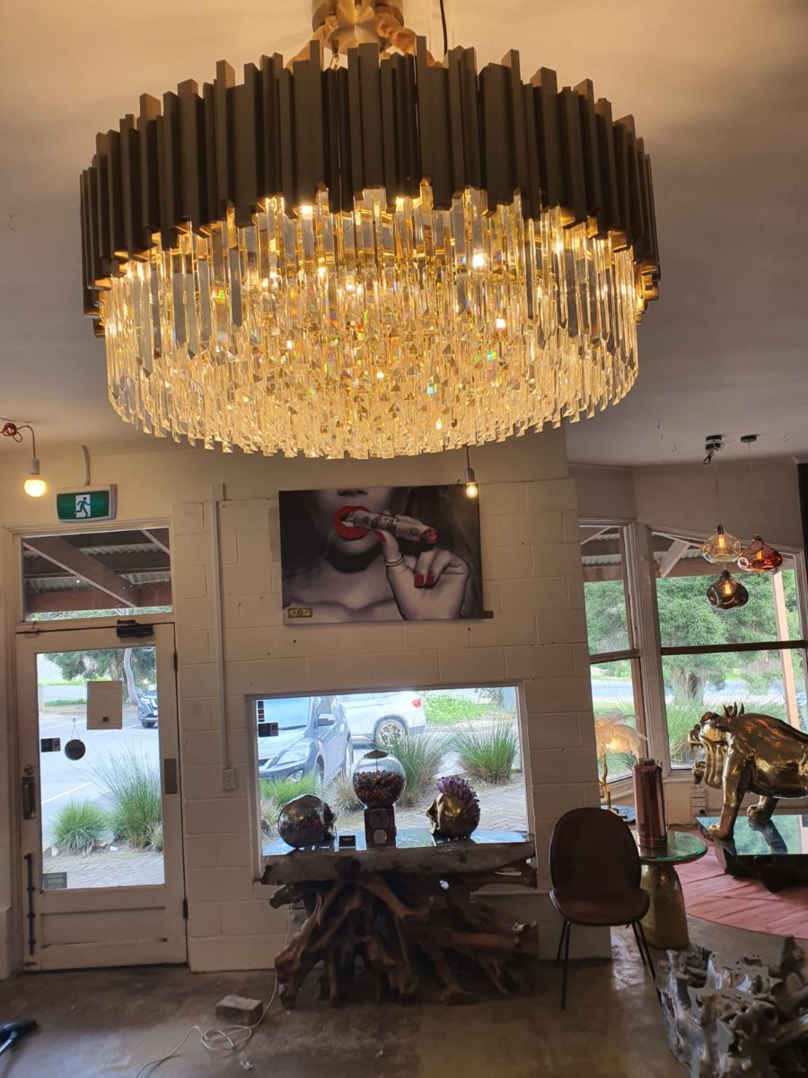 Zohar Round Crystal and Gold Metal Chandelier, Cocolea, , ,