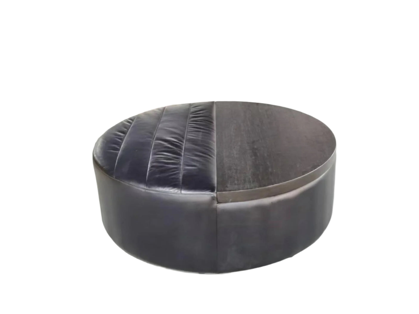 Mara Round Coffee Table — Charred Wood & Brazilian Aged Leather Finish, Cocolea, , ,