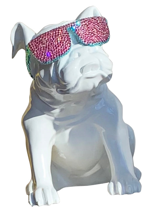 Beau the Bulldog Resin and Swarovski Sculpture - White/Pink, Cocolea, , ,