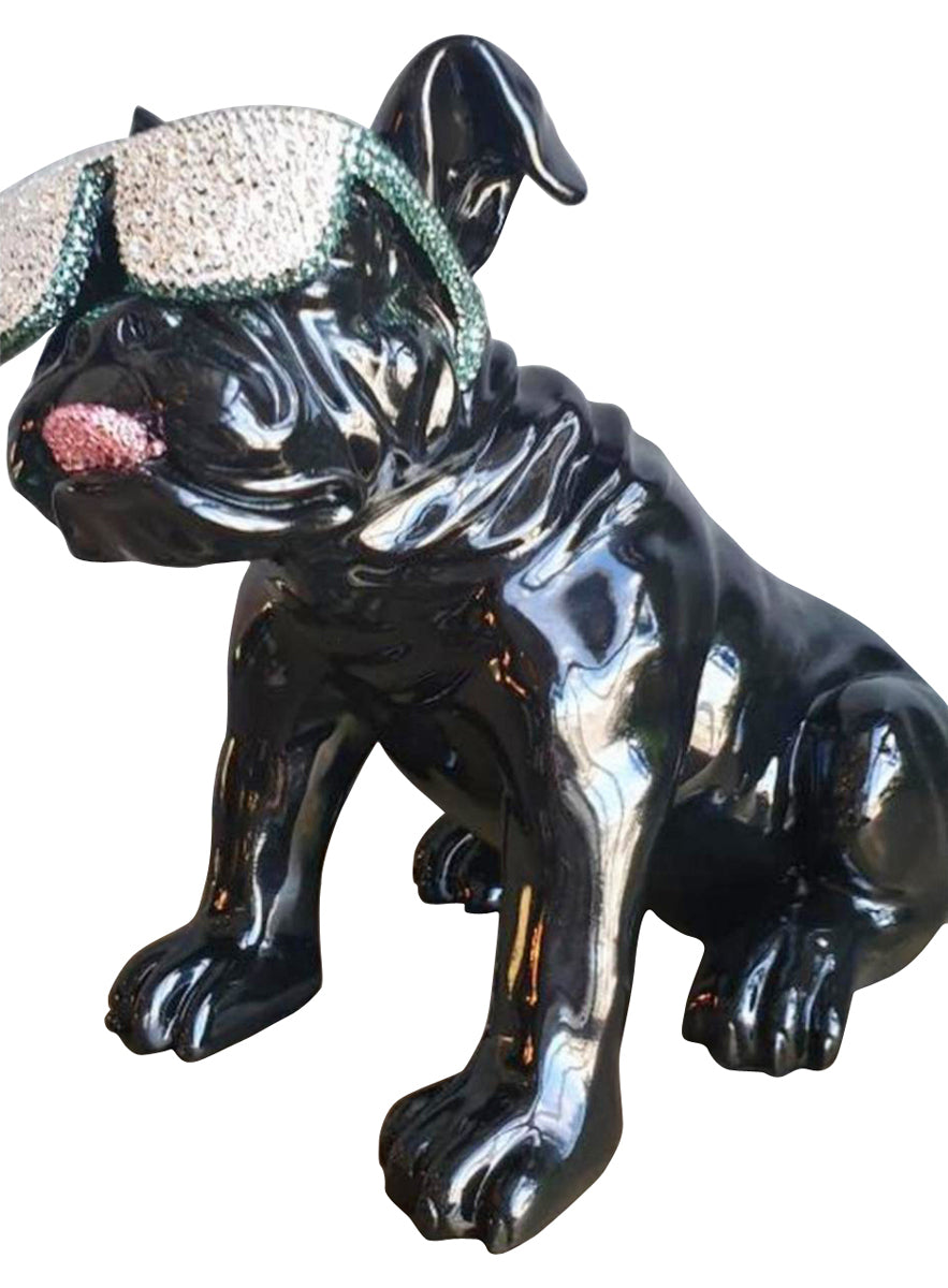 Beau the Bulldog Resin and Swarovski Sculpture - Black/white/green, Cocolea, , ,