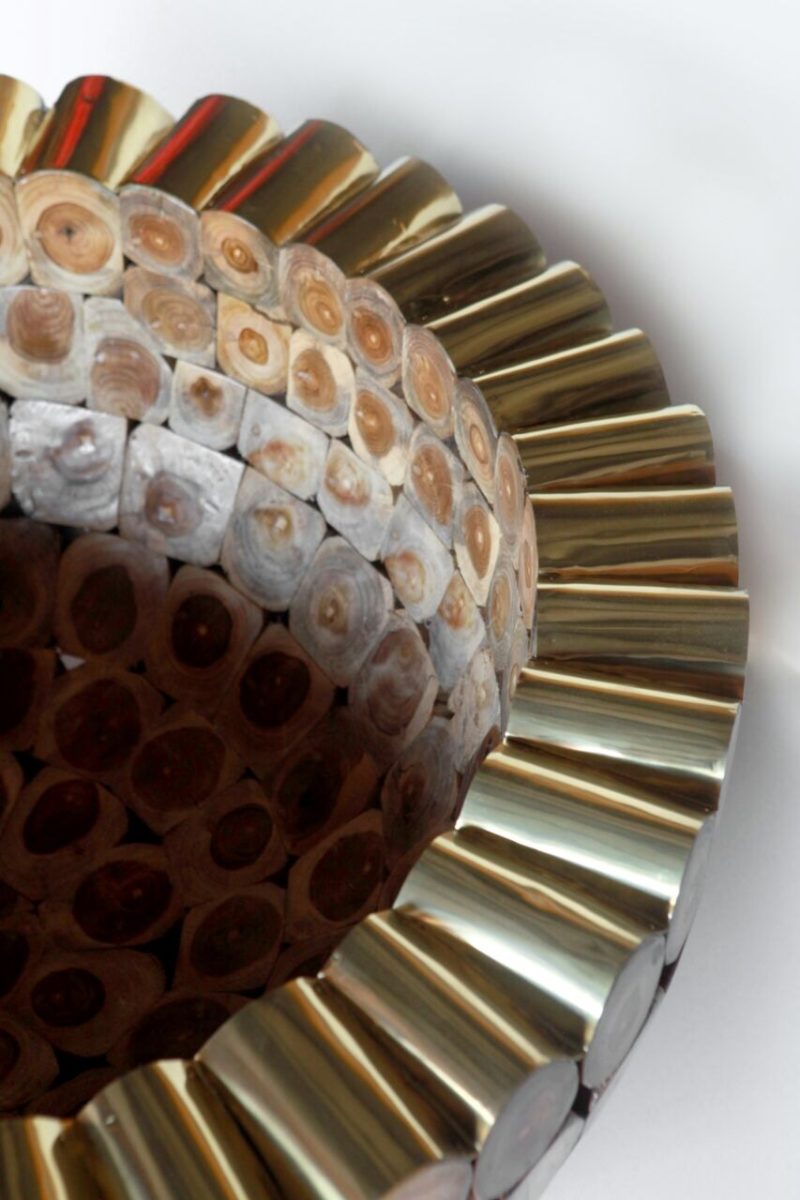 Cannon Teak Wood Stump and Brass Round Coffee Table - Large, Cocolea, , ,