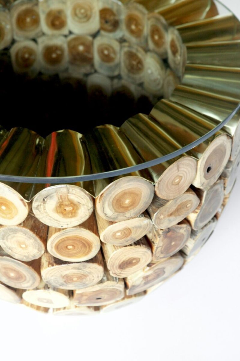 Cannon Teak Wood Stump and Brass Round Coffee Table - Small, Cocolea, , ,